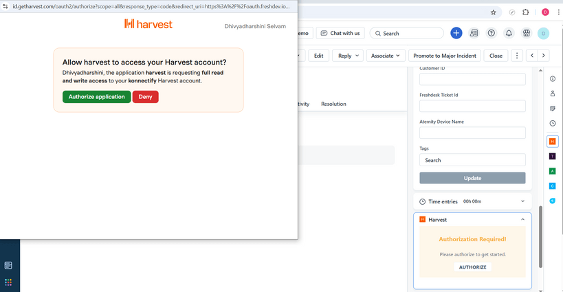 Freshworks Harvest for Freshservice Integration | Freshworks